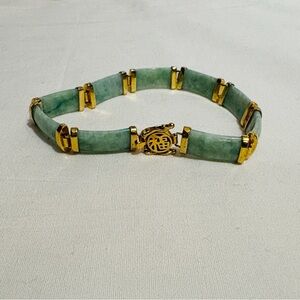 Ross-Simons Jade Good Fortune Bracelet in 18k Over Sterling Silver 7.5 inches